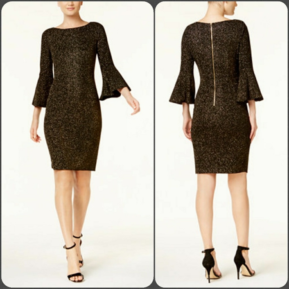 Calvin Klein🎉 Metallic Bell-Sleeve Dress, Size 6